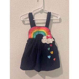 Nannette Baby Navy Corduroy Rainbow Heart Jumper Dress 18M